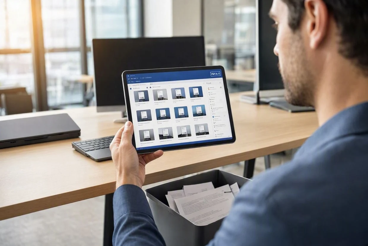 In un ufficio senza carta si digitalizza l'ultimo documento in un archivio PDF/A-3, con MobileReplica